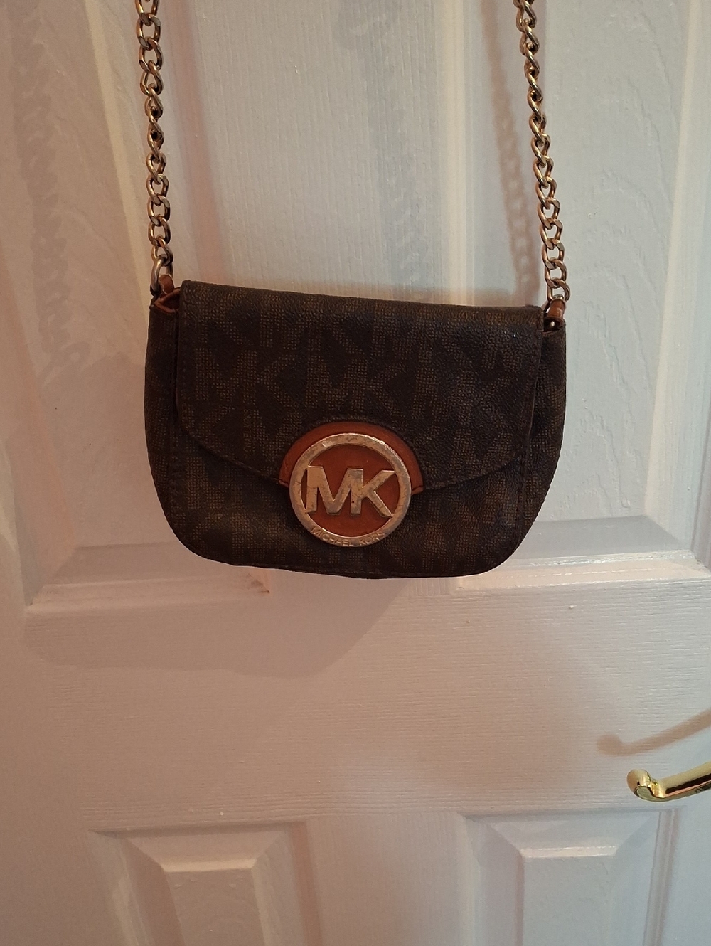 Michael Kors Brown Logo MK Chain Crossbody Bag